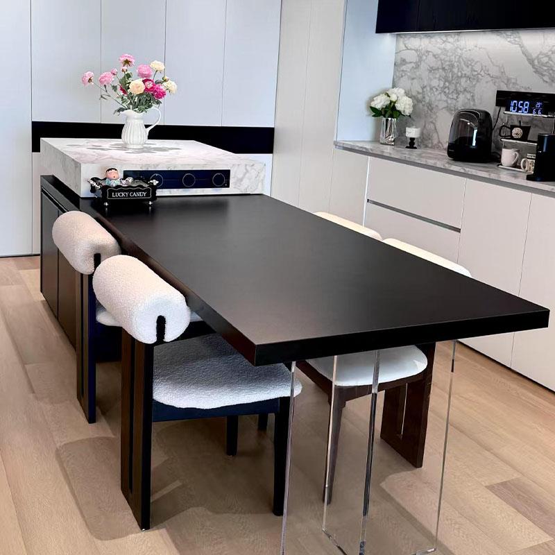 网纹大花白岛台餐桌一体可伸缩家用小户型岛台吧台导台倒台定制