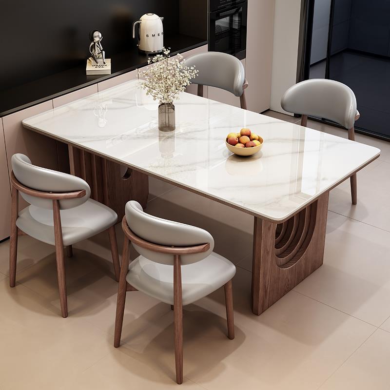 高端岩板餐桌椅组合小户型家用饭厅现代简约长方形实木吃饭桌子