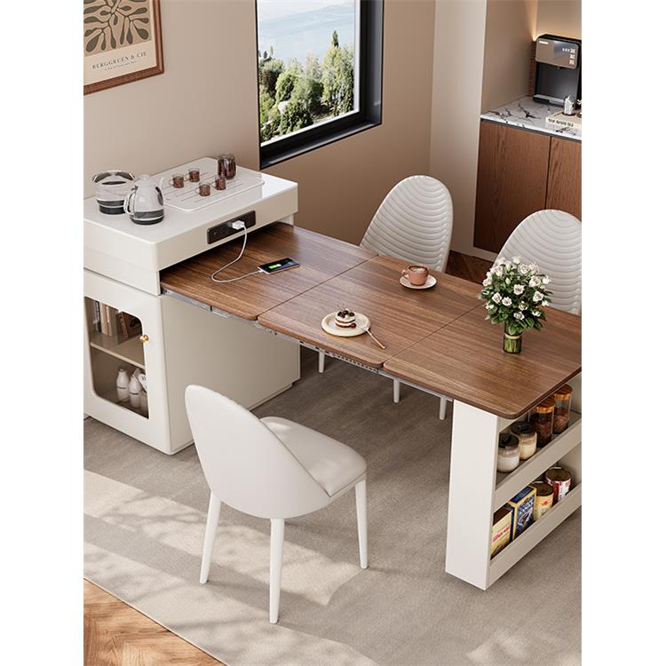 2025新款岛台餐桌椅一体可伸缩折叠家用小户型客厅实木多功能方桌