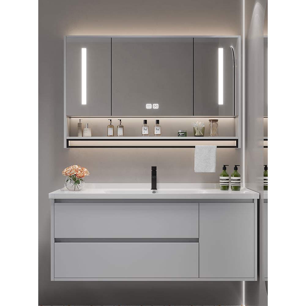 智能陶瓷一体洗手洗脸盆浴室柜组合40CM宽超窄小户型卫生间洗漱台