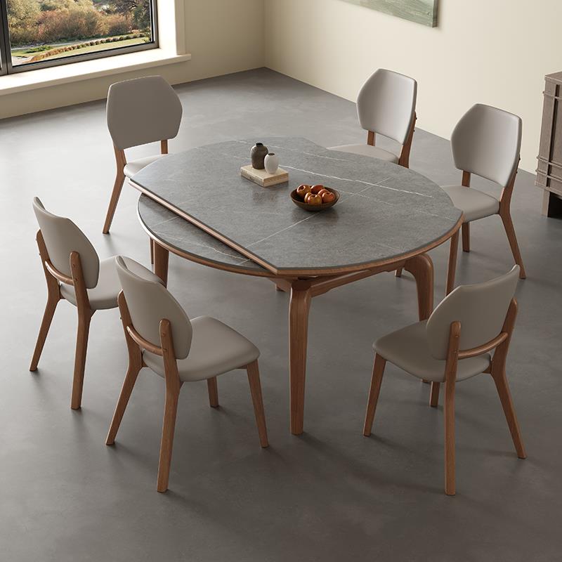 现代简约岩板餐桌椅组合小户型可伸缩折叠方圆两用实木家用饭桌子