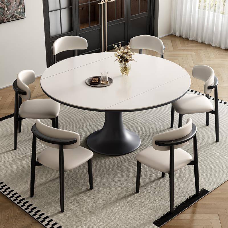 岩板餐桌椅组合可伸缩折叠桌子小户型家用现代简约方圆两用圆桌