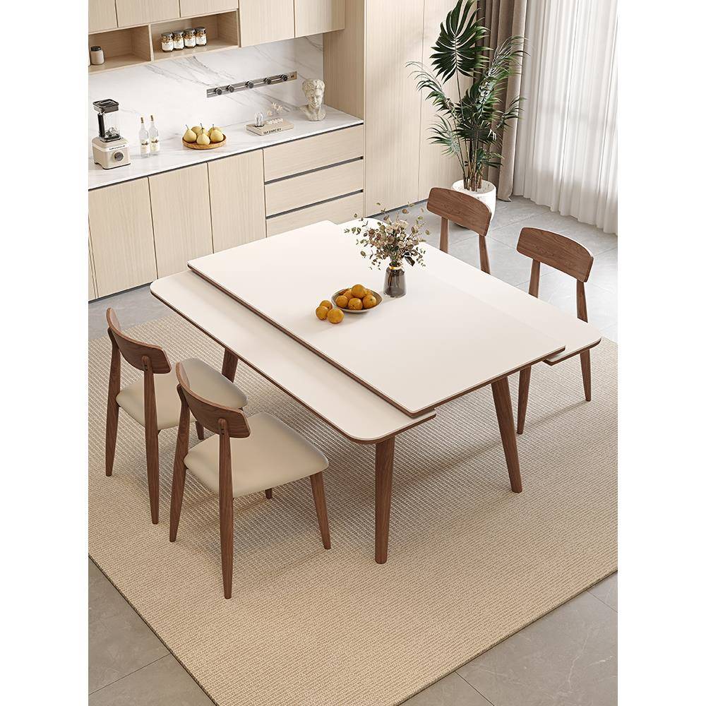 2025新款实木拉伸岩板餐桌椅简约小户型长方形可变方桌两用餐桌椅