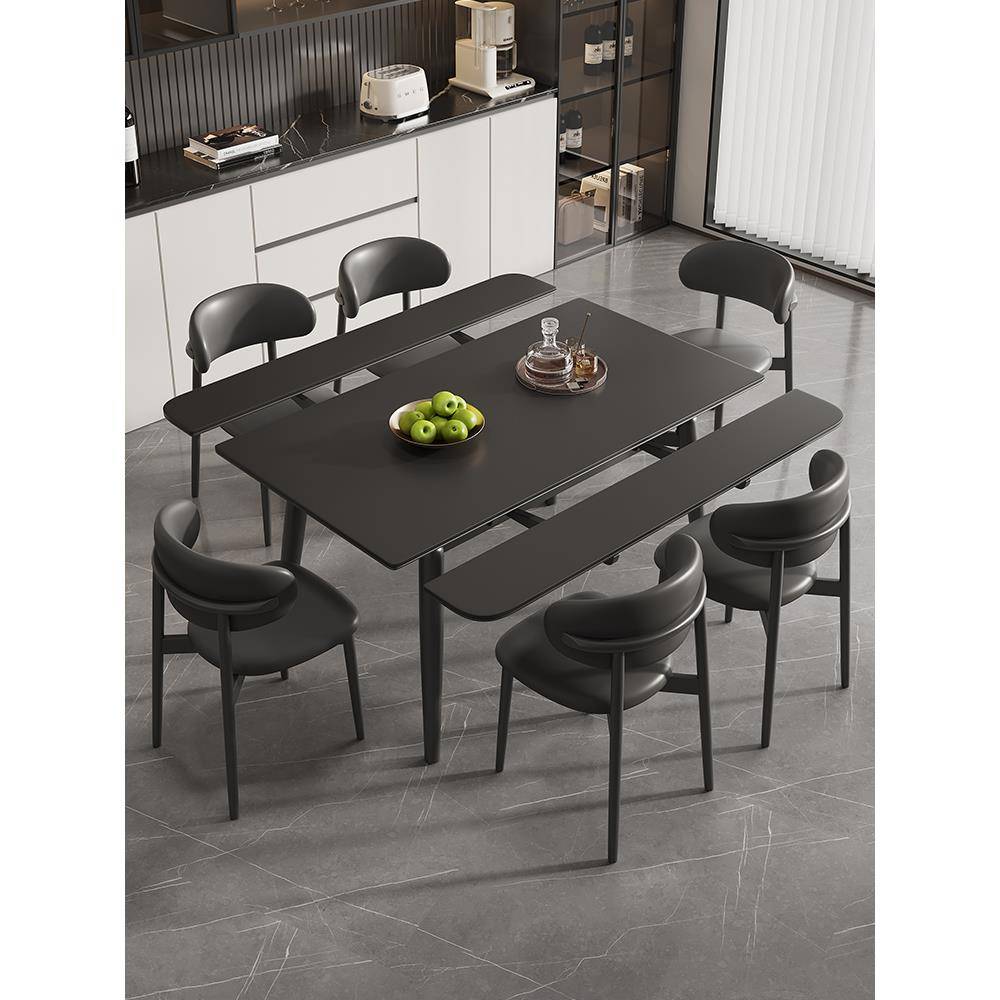 2025新款实木拉伸岩板餐桌椅简约小户型长方形可变方桌两用餐桌椅