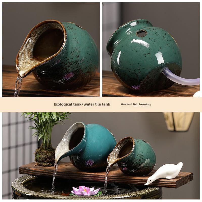 生态流水陶罐开口过滤循环水摆件鱼缸养鱼配件创意庭院风水造景