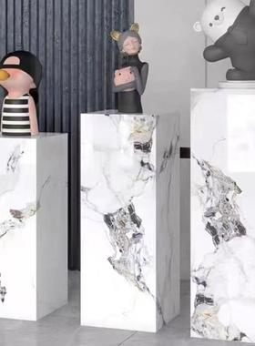 岩板花架工艺装饰品雕塑展示台别墅新房家居客厅定制底座落地摆件