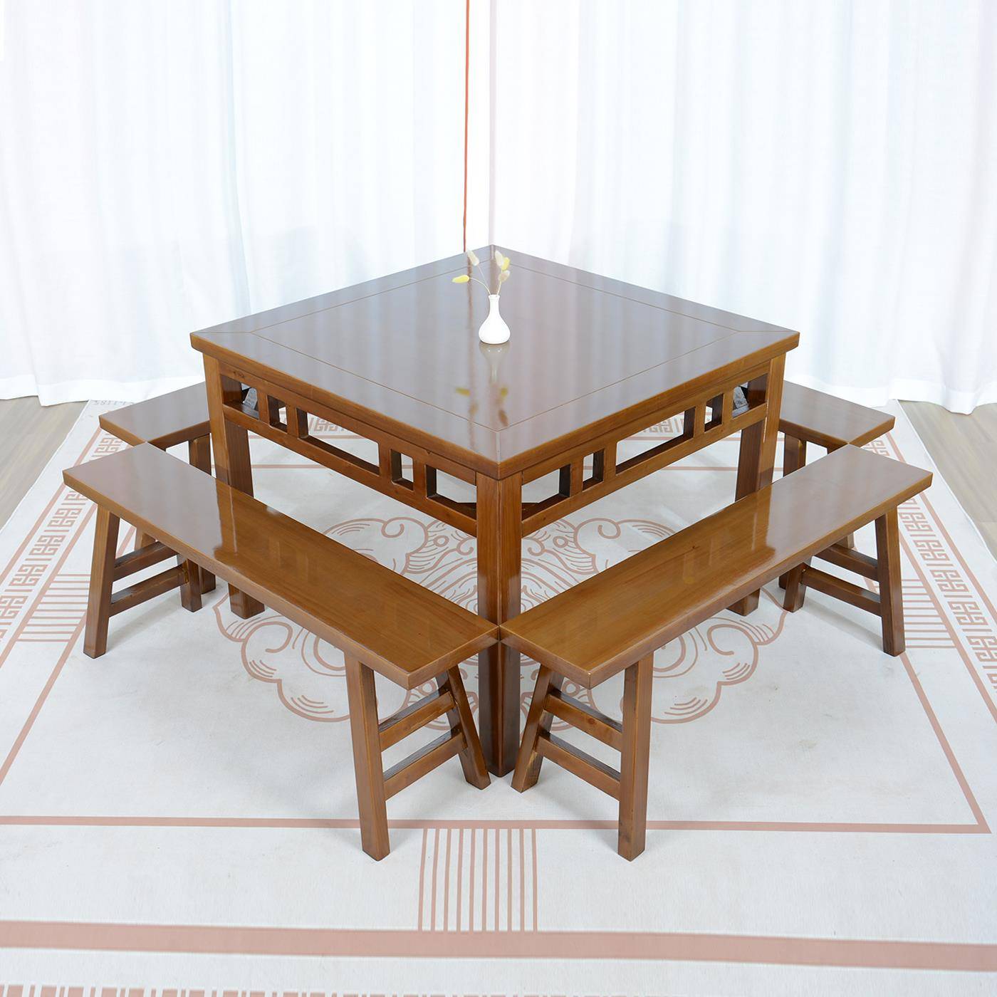 中式实木八仙桌老式仿古餐桌农村家用中堂正方形桌子饭店桌椅商用