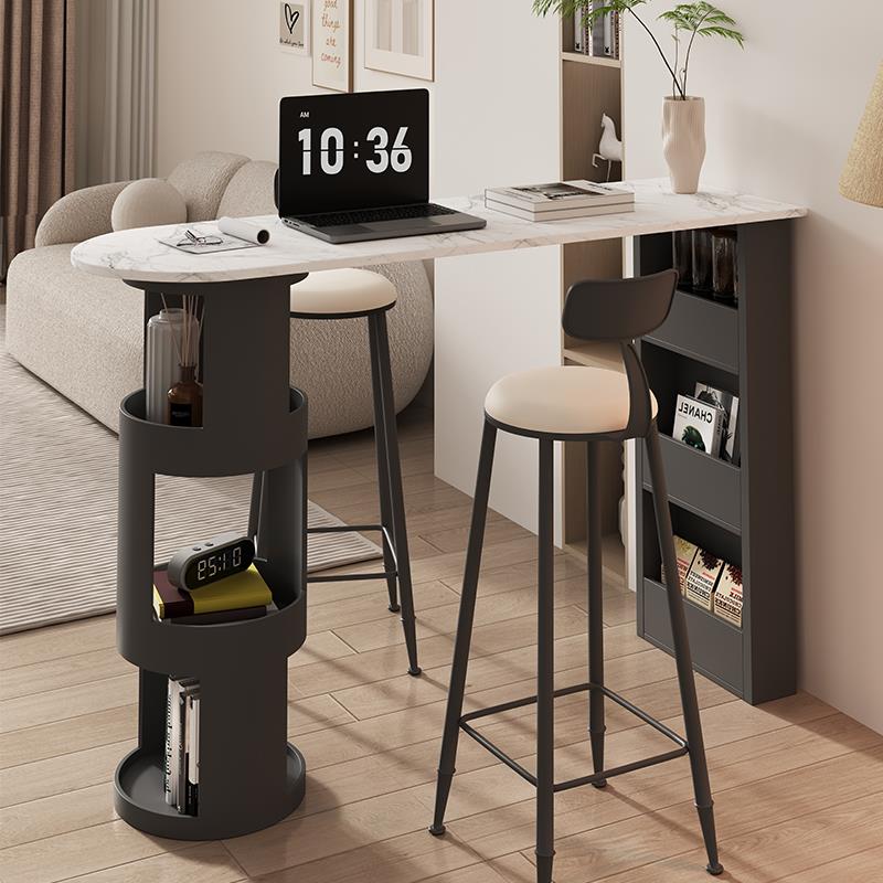 法式岩板吧台桌靠墙隔断带储藏长条桌客厅沙发吧台边柜创意高脚桌