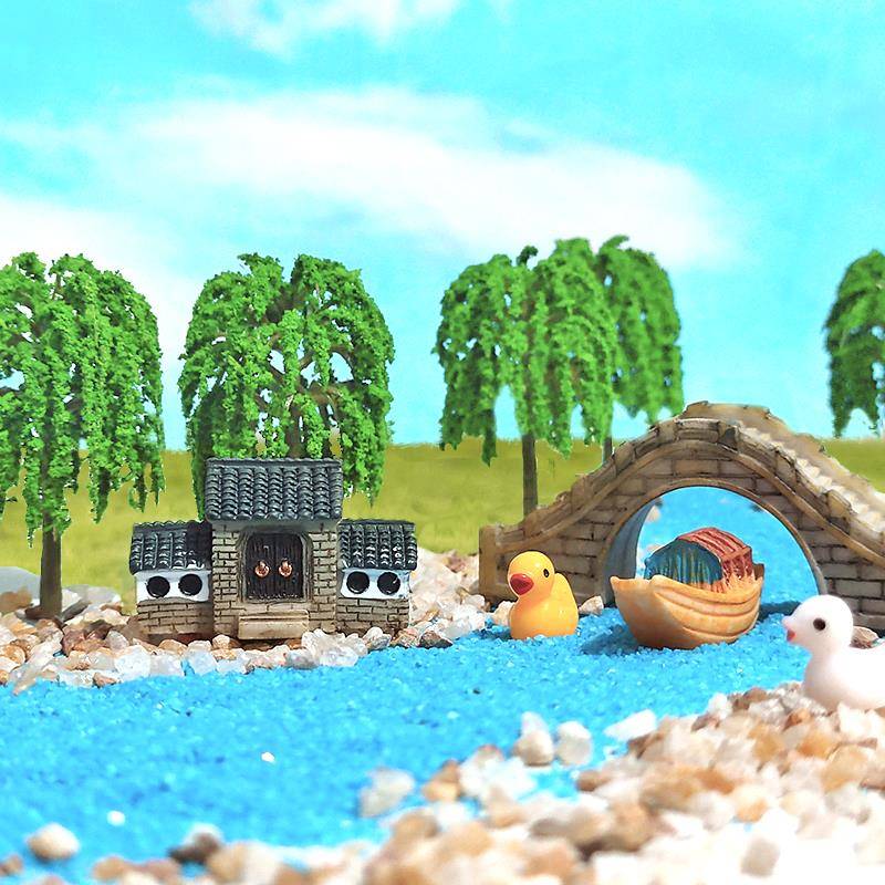 中式江南小桥流水人家微景观风景套餐小摆件流水人家庭院造景装饰