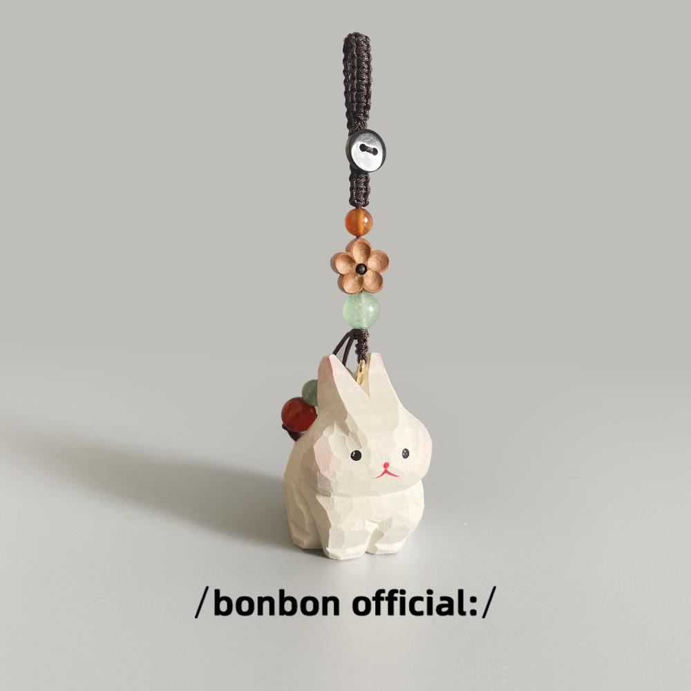 手工木雕可爱小白兔钥匙扣汽车钥匙书包挂件挂饰送朋友创意礼物新