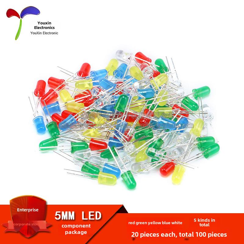 发光二极管5mm Led灯组件封装红、绿、黄、蓝、白，共5种，每种20