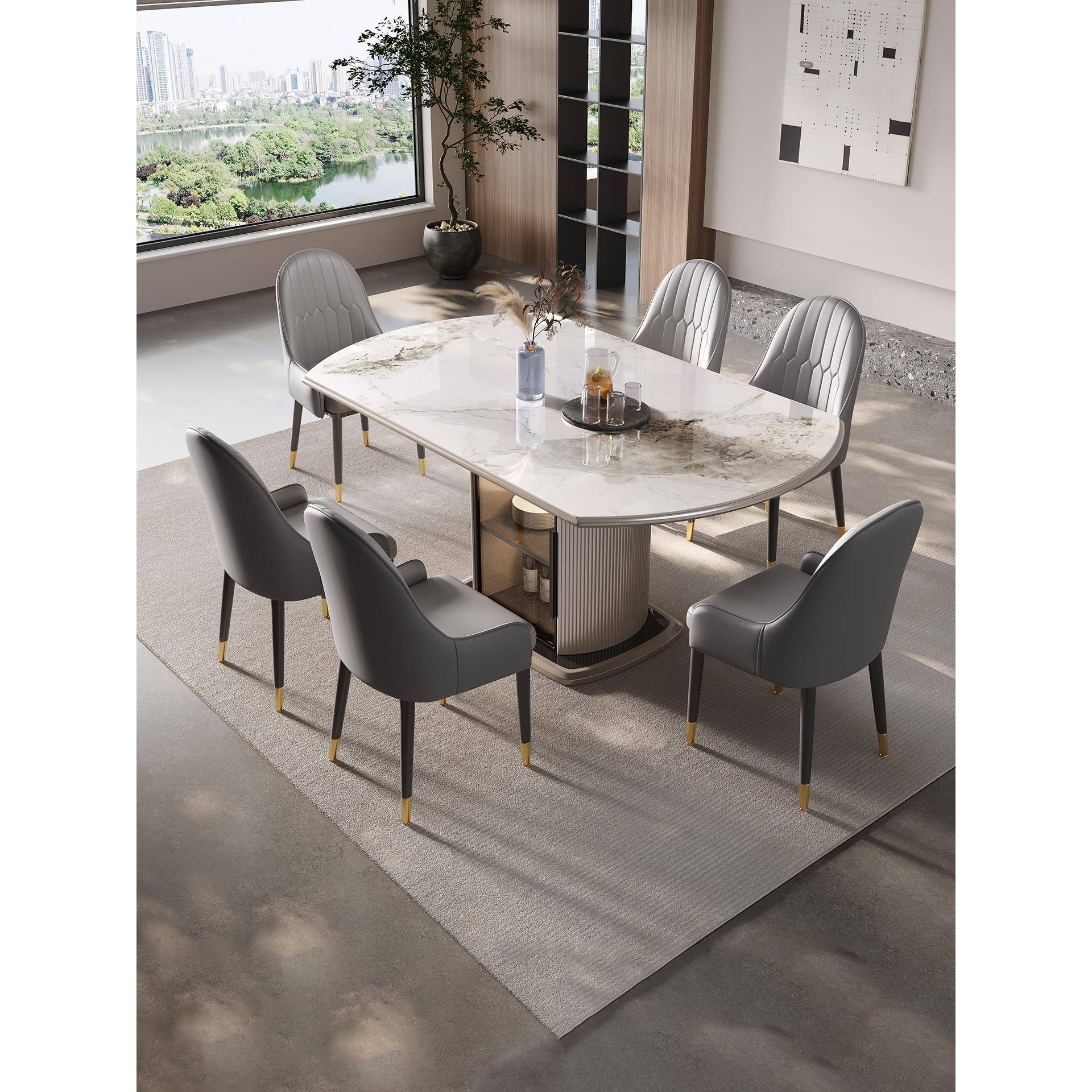 现代简约储物岩板餐桌可伸缩家用小户型方圆两用餐桌带电磁炉饭桌