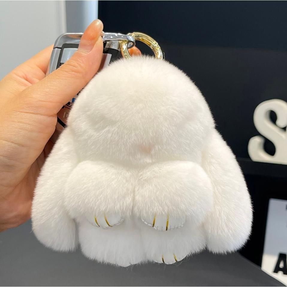 雷克斯兔毛装死兔车钥匙扣挂饰小兔子创意玩偶挂件毛绒公仔书包包