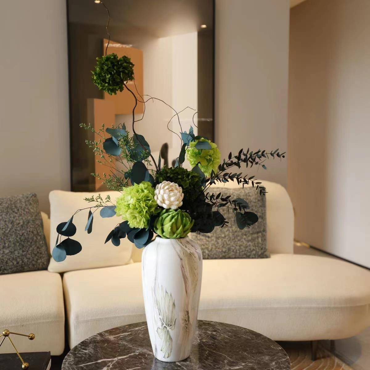 【醒春】永生花花束绣球洋蓟龙柳真花干 干燥花客厅斗柜电视柜装