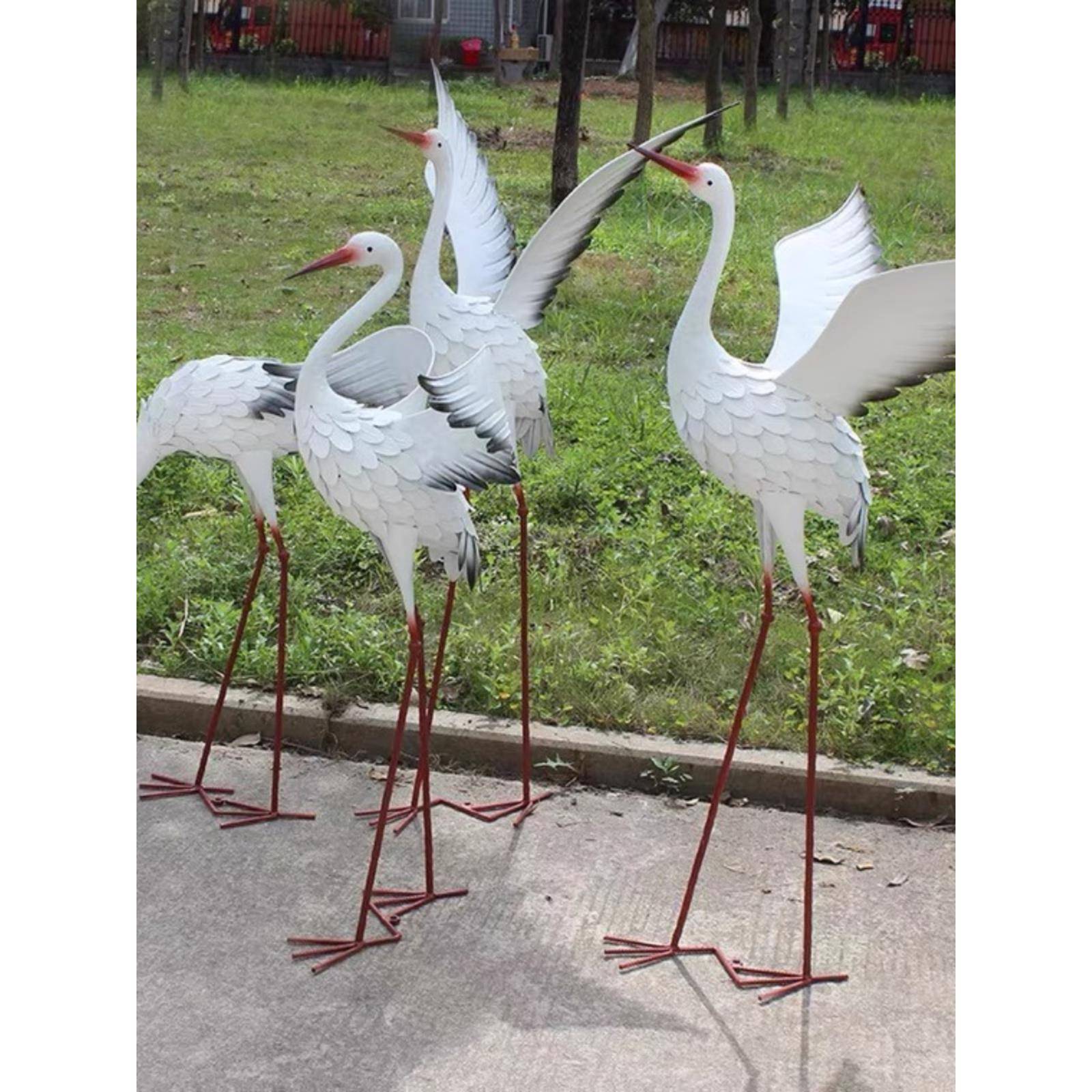 户外铁动物雕塑白鹭鹤窗饰模拟丹顶鹤山池庭院景观装饰