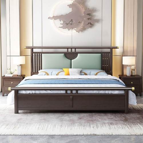 新中式实木床1.8米现代简约1.5米紫檀木主卧家具高箱储物直销