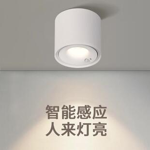 led人体感应智能筒灯明装式家用天花灯吊顶灯防眩玄关走廊过道灯