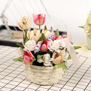 鸿禹北欧风盆栽仿真郁金香装 饰家居客厅窗台工艺品摆件花卉盆景