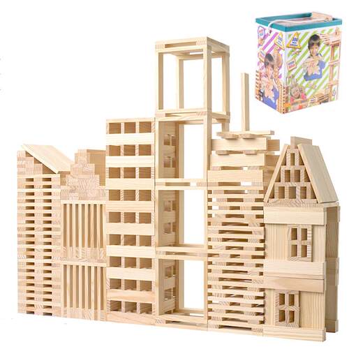 300片原木色建筑棒模型堆塔搭建积木儿童早教玩具智力益智动手