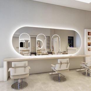 理发店美发网红大通发廊镜台镜子专用美发店烫染挂墙轻奢横挂带灯