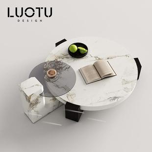 意式大理石茶几客厅家用小户型大小圆组合款法式奶油风高矮茶几