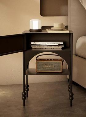 卧室小户型床头柜小简约复古个性床头桌子沙发边几黑色创意窄边柜