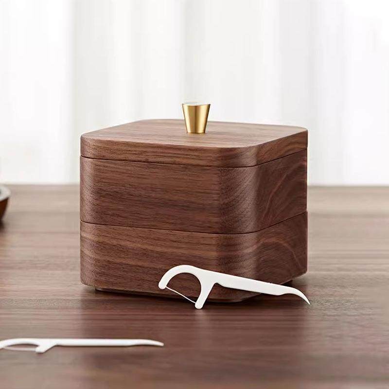 黑胡桃实木质多层桌面收纳家用牙签牙线棉签化妆棉带盖防尘收纳盒,农用物资,其他肥料,淘宝优惠券,粉丝福利购,淘宝优惠卷