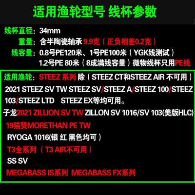 改装微物线杯ZILLION子龙1016猫赞STEEZ水滴轮SS SV\T3\RYOGA1016