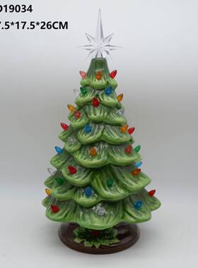 中号电池盒陶瓷圣诞树绿色圣诞节发光陶瓷树装饰摆件圣诞工艺品