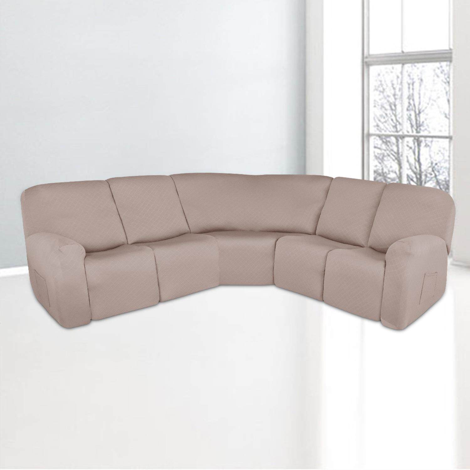 防泼水菱形格5人L形贵妃躺椅沙发套沙发套头等舱套罩全包弹