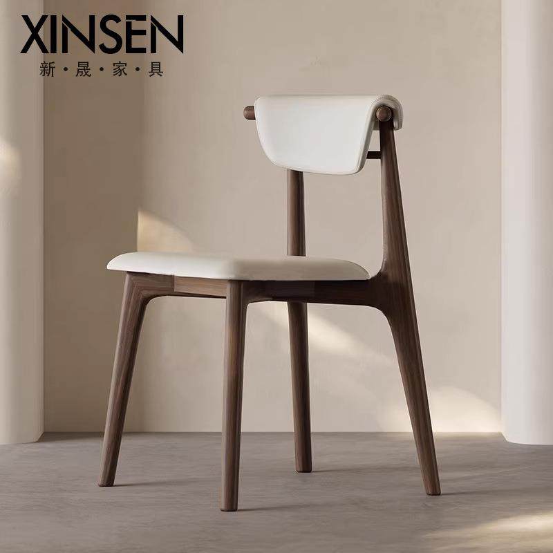 实木餐椅家用高级感餐厅椅子现代简约法式中古风餐桌椅靠背椅子