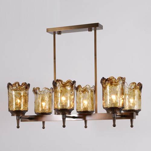 美式全铜餐厅吸顶灯复古大气长方形餐桌中古书房灯具