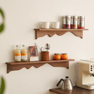 实木墙上置物架一字隔板黑胡桃木展示架墙壁壁挂墙面免打孔收纳架