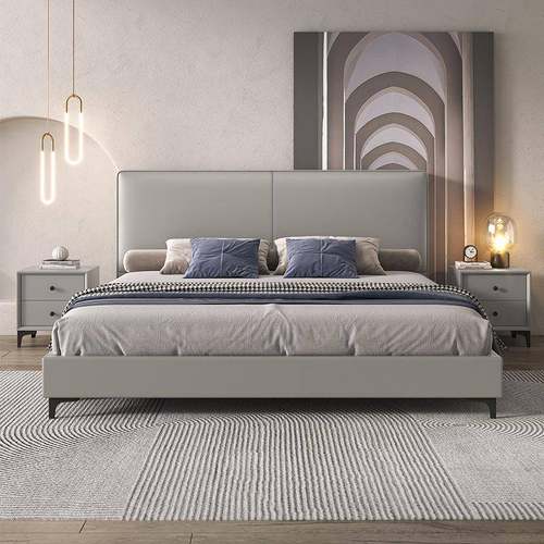 意式极简婚床1.8米双人床主卧大床软包豆腐块网红小户型高箱皮床