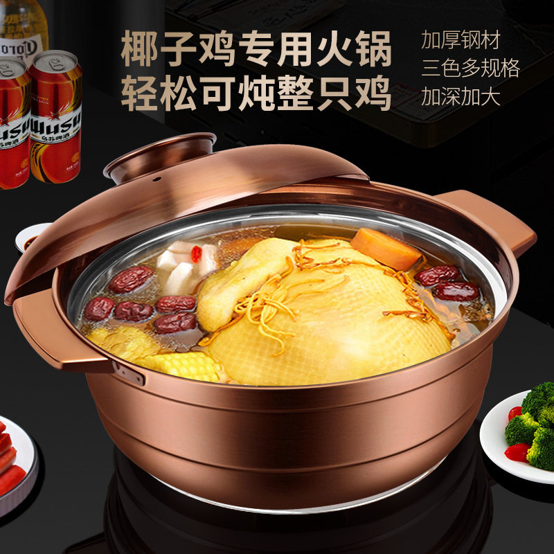 鸳鸯锅不锈钢椰子鸡煲火锅家用双耳汤锅大容量炖煮涮锅电磁炉专用