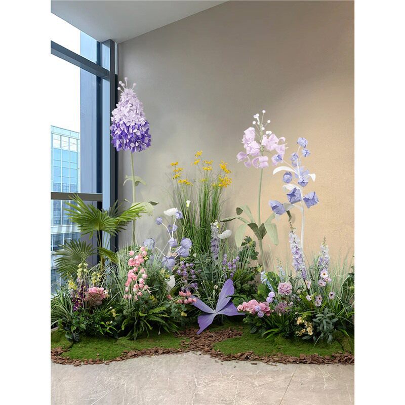 大型苔藓花丛造景巨型纸花摆件玄关展厅花园背景真花艺假花草