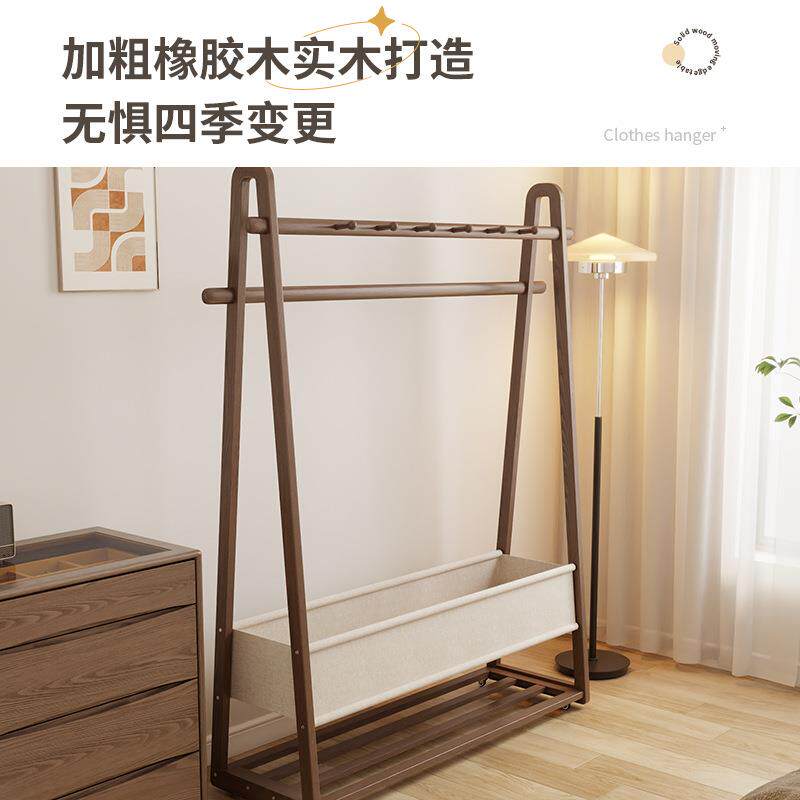 批全实木落地衣帽架进门玄关卧室带布兜挂包挂可移动带轮收纳架
