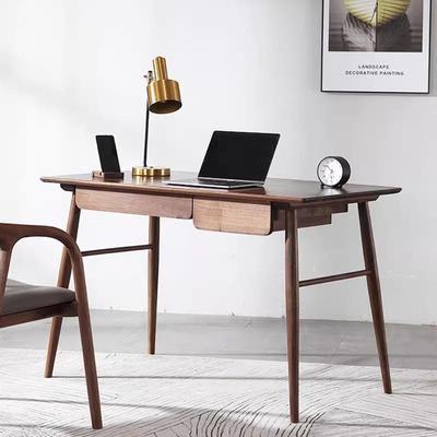 北美黑胡桃木书桌现代简约北欧家用双人电脑桌全实木写字台办公桌