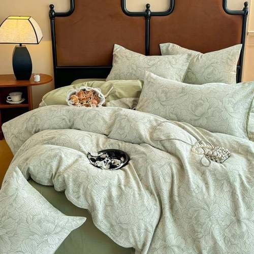 全棉秋冬加厚保暖纯棉磨毛四件套精致大气立体提花床单款床上用品