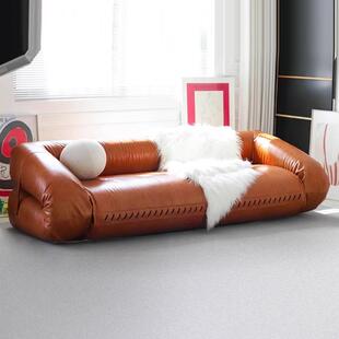 意式复古落地懒人两用单双三人真皮布艺人类狗窝沙发可折叠沙发床