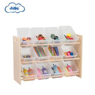 加怡Jooyes高档桦木实木三层玩具收纳架 322 含12个塑料盒JY