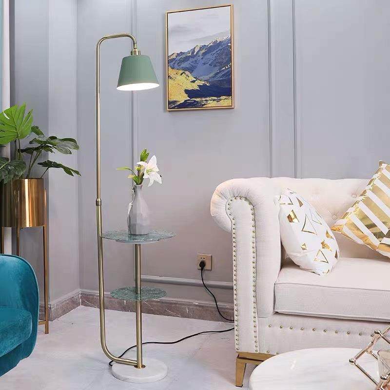 带茶几客厅置物架沙发灯北欧大理石立式灯卧室充电轻奢智能落地灯