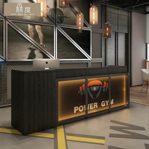 健身房吧台复古工业风舞蹈室餐厅柜台前台接待台铁艺服装店收银台