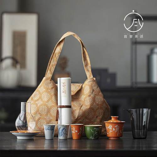 宜室茶话不忙不闲古青手绘诗文整套茶具套装含挂画家用茶礼套组