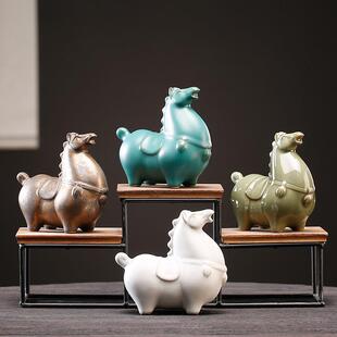 可养茶宠复古唐马茶宠摆件陶瓷马到成功茶盘茶台家居生肖马装饰品