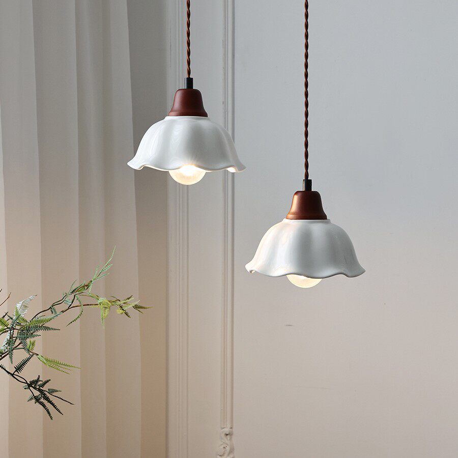 中古花朵餐厅吊灯日式简约复古吧台餐桌灯美式陶瓷卧室床头玄关阳