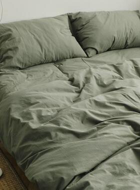纯棉水洗棉被套单件150x200床单人军绿色被单全棉纯色200x230被罩