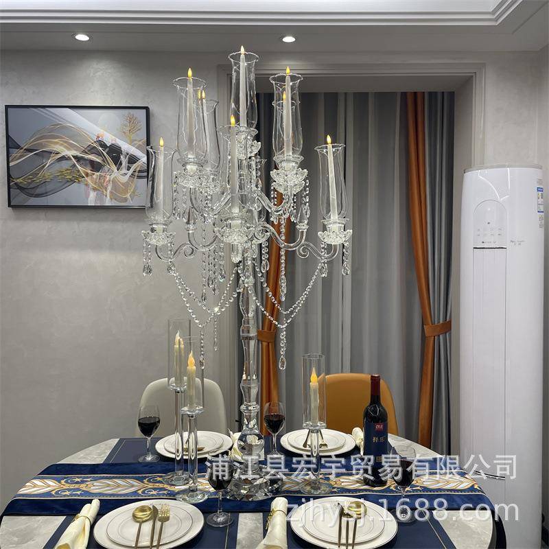 9头欧式婚庆水晶烛台欧式防风婚礼烛台摆件浪漫求婚玻璃烛台摆件