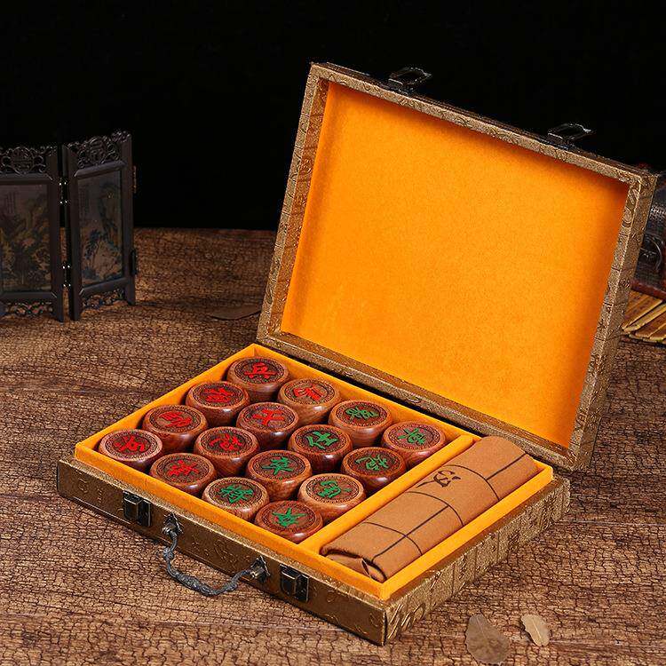 缅甸花梨中国象棋皮革折叠棋盘套装象棋加工木雕工艺品