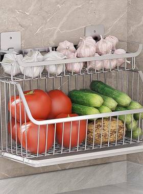 厨房置物架壁挂式304不锈钢免打孔收纳挂架杂物架沥水篮K-50552